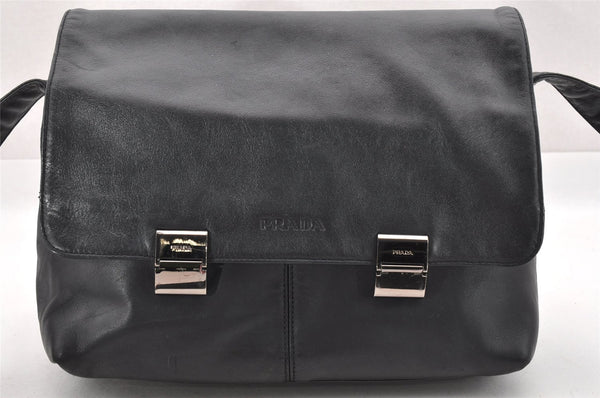 Authentic PRADA Vintage Leather Nappa Shoulder Cross Body Bag Purse Black 3885I