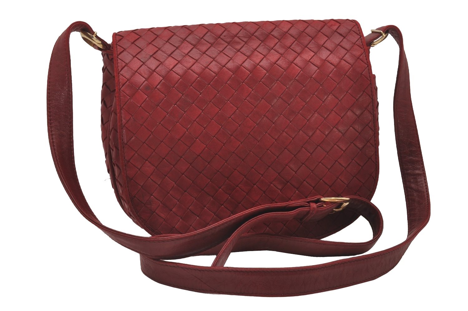 Authentic BOTTEGA VENETA Intrecciato Leather Shoulder Cross Body Bag Red 3886I