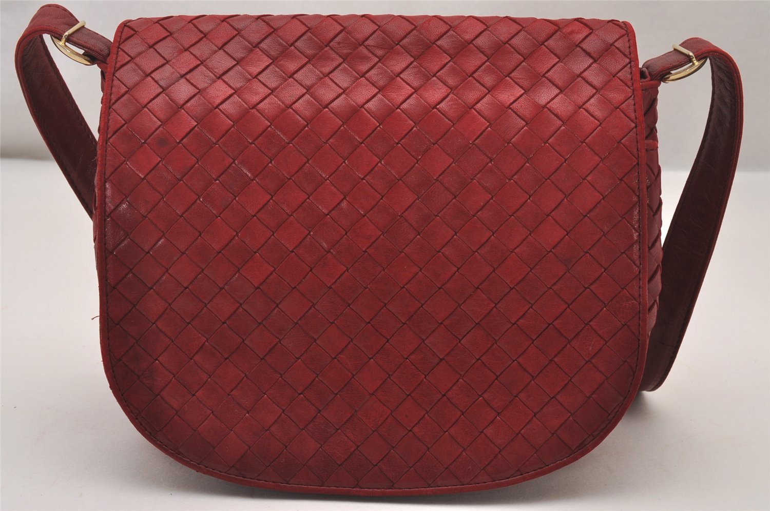 Authentic BOTTEGA VENETA Intrecciato Leather Shoulder Cross Body Bag Red 3886I