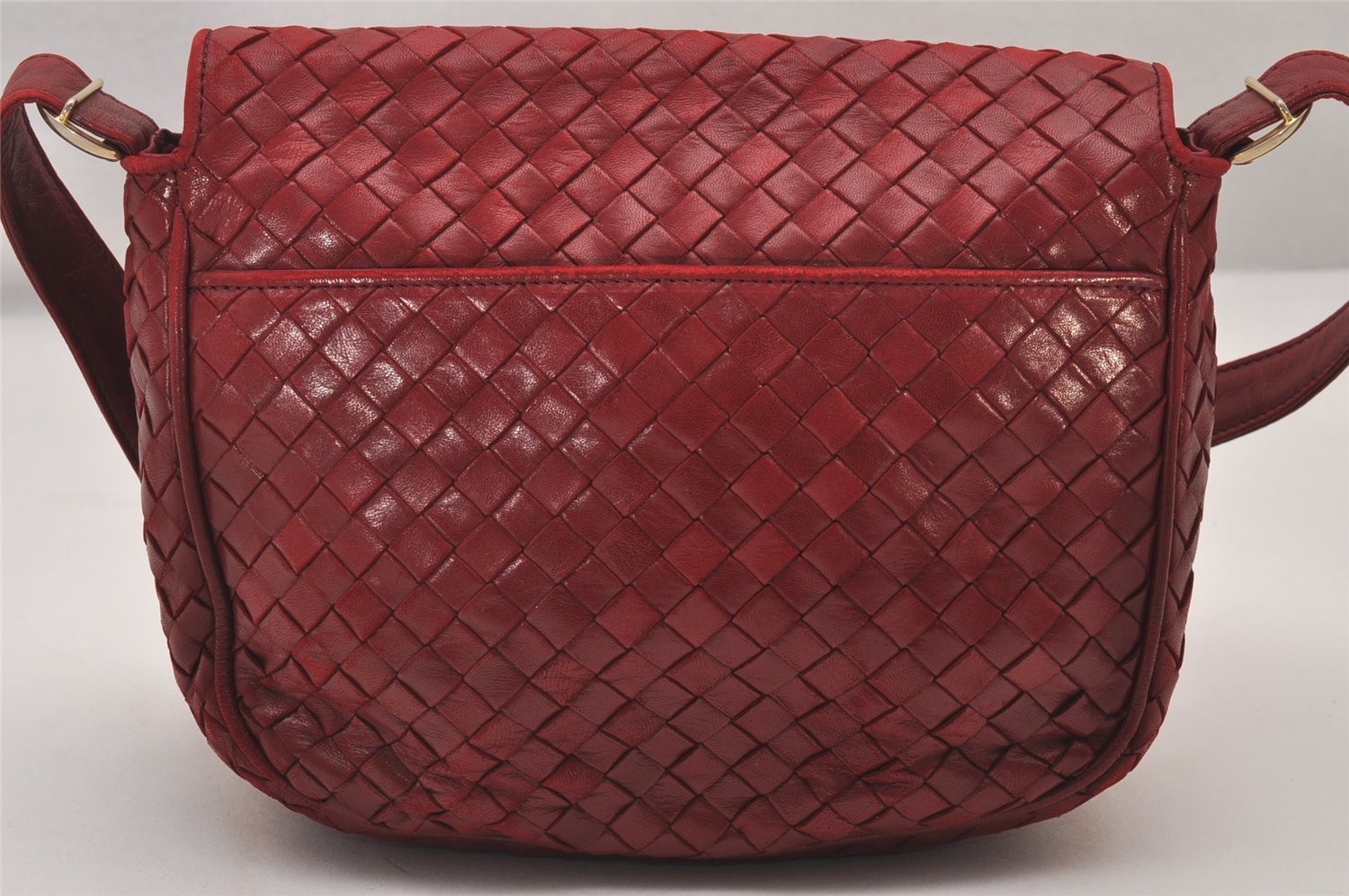 Authentic BOTTEGA VENETA Intrecciato Leather Shoulder Cross Body Bag Red 3886I