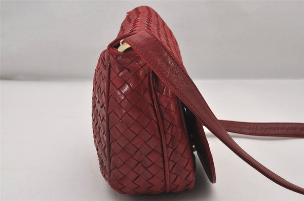 Authentic BOTTEGA VENETA Intrecciato Leather Shoulder Cross Body Bag Red 3886I