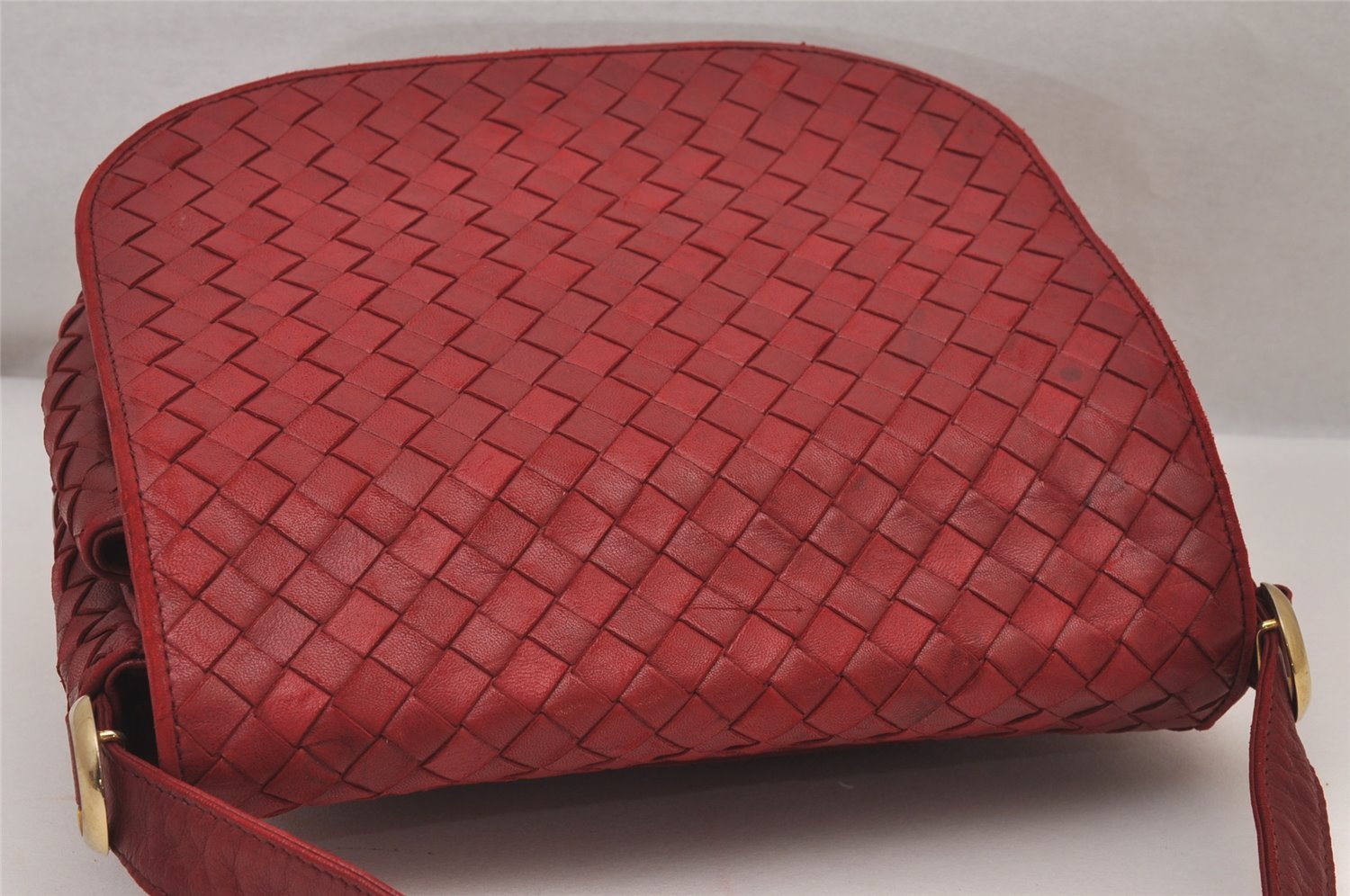 Authentic BOTTEGA VENETA Intrecciato Leather Shoulder Cross Body Bag Red 3886I