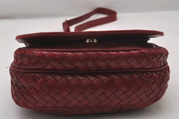 Authentic BOTTEGA VENETA Intrecciato Leather Shoulder Cross Body Bag Red 3886I