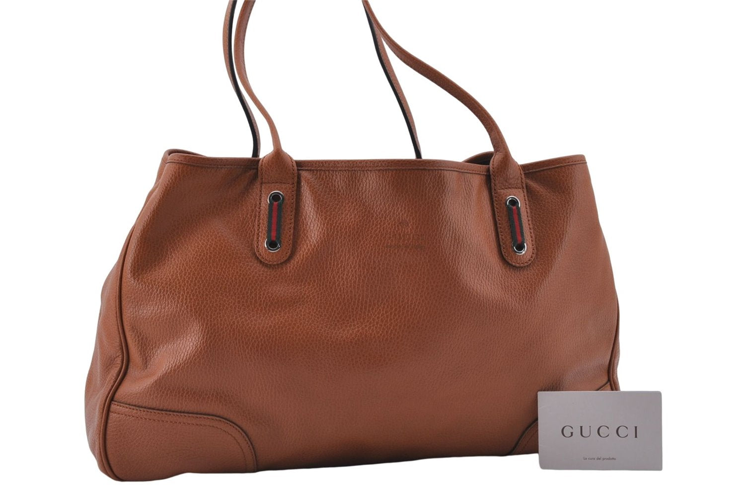 Authentic GUCCI Web Sherry Line Shoulder Tote Bag Leather 293589 Brown 3888D