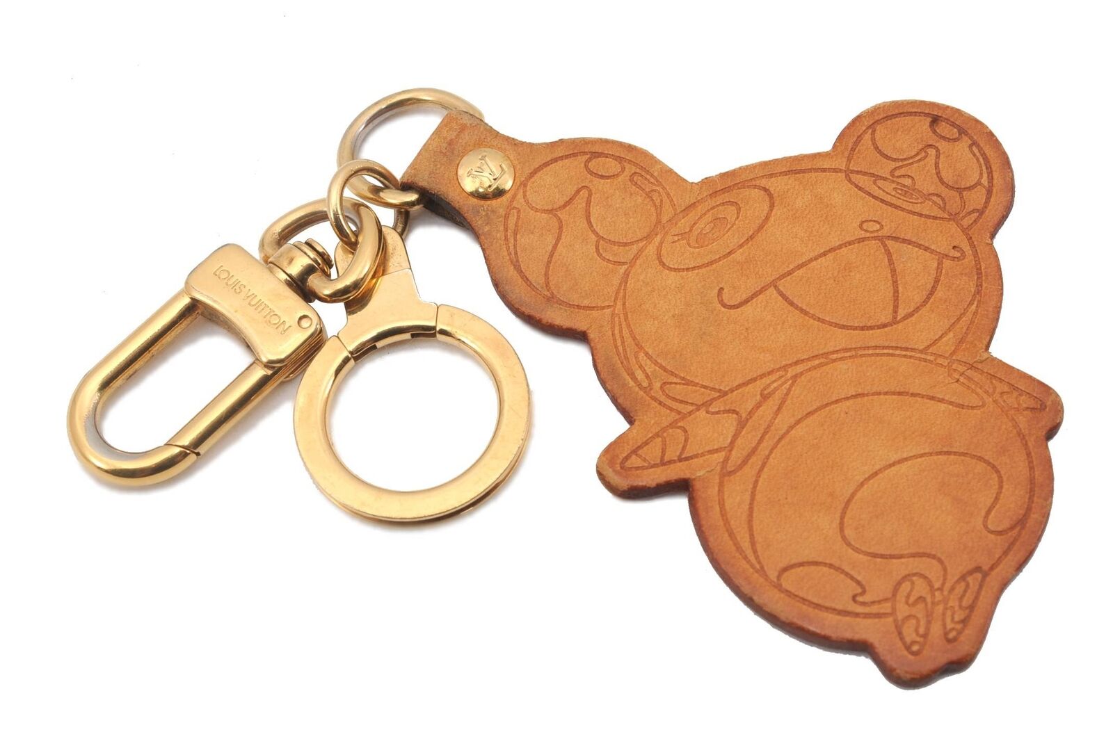 Auth LOUIS VUITTON Porte Cles Panda Charm Key Ring Leather Gold M62637 LV 3889B