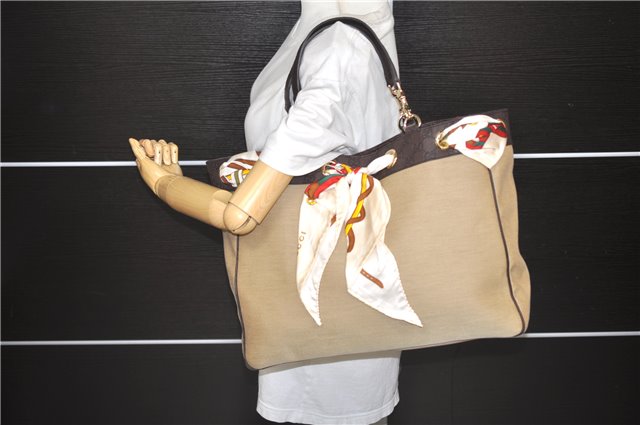 Authentic GUCCI Guccissima Canvas Leather Shoulder Tote Bag 285586 Beige 3889D