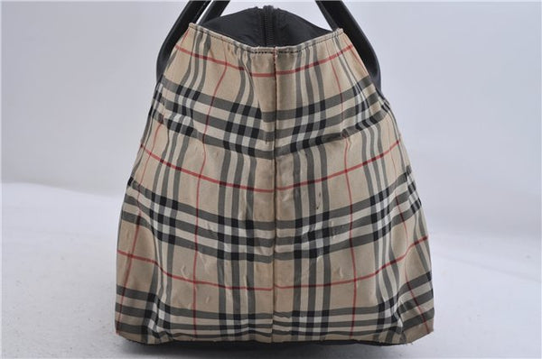 Authentic BURBERRY BLUE LABEL Check Shoulder Tote Bag Nylon Leather Beige 3891D