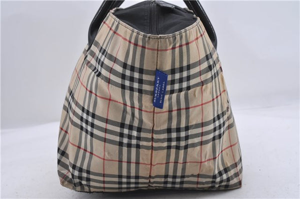 Authentic BURBERRY BLUE LABEL Check Shoulder Tote Bag Nylon Leather Beige 3891D