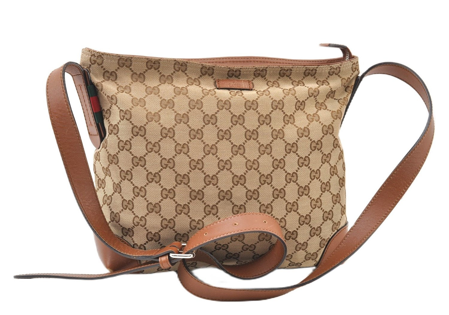 Auth GUCCI Web Sherry Line Shoulder Bag GG Canvas Leather 337598 Brown 3892F