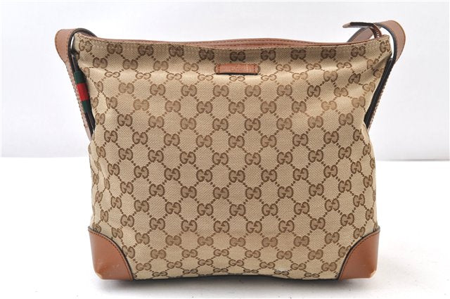 Auth GUCCI Web Sherry Line Shoulder Bag GG Canvas Leather 337598 Brown 3892F