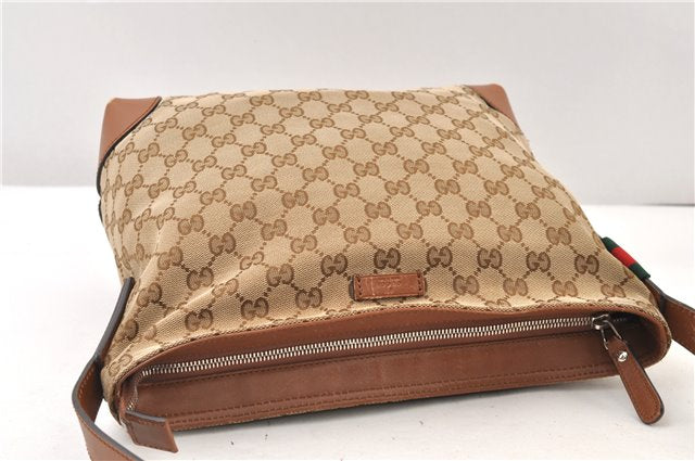 Auth GUCCI Web Sherry Line Shoulder Bag GG Canvas Leather 337598 Brown 3892F