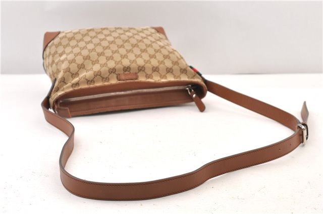 Auth GUCCI Web Sherry Line Shoulder Bag GG Canvas Leather 337598 Brown 3892F