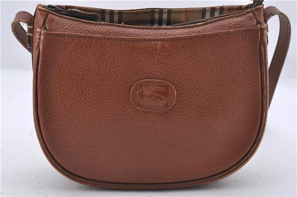 Authentic Burberrys Vintage Leather Shoulder Cross Body Bag Purse Brown 3893D
