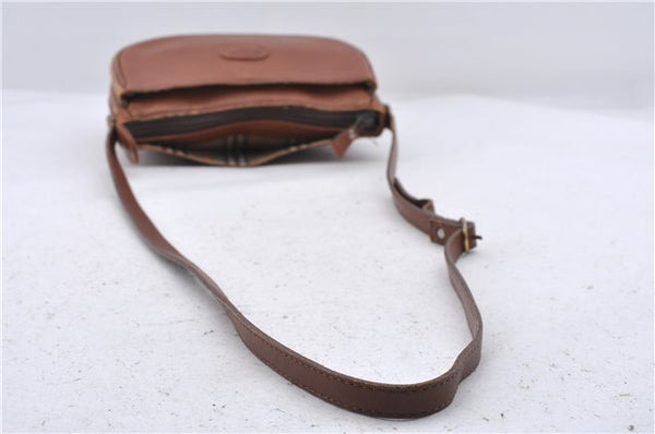 Authentic Burberrys Vintage Leather Shoulder Cross Body Bag Purse Brown 3893D