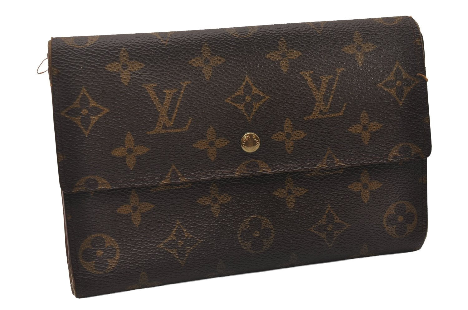 Authentic Louis Vuitton Monogram Pochette Pass Pole M60135 Trifold Wallet 3899I