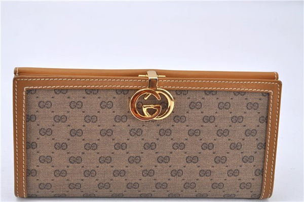Authentic GUCCI Micro GG Vintage PVC Leather Long Wallet Purse Brown 3910F
