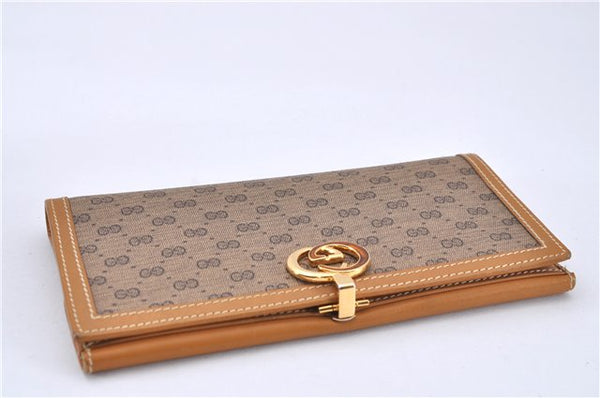 Authentic GUCCI Micro GG Vintage PVC Leather Long Wallet Purse Brown 3910F