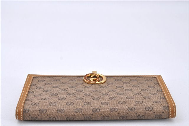 Authentic GUCCI Micro GG Vintage PVC Leather Long Wallet Purse Brown 3910F