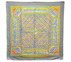 Authentic HERMES Carre 90 Scarf "QALAMDAN" Silk Gray 3911D