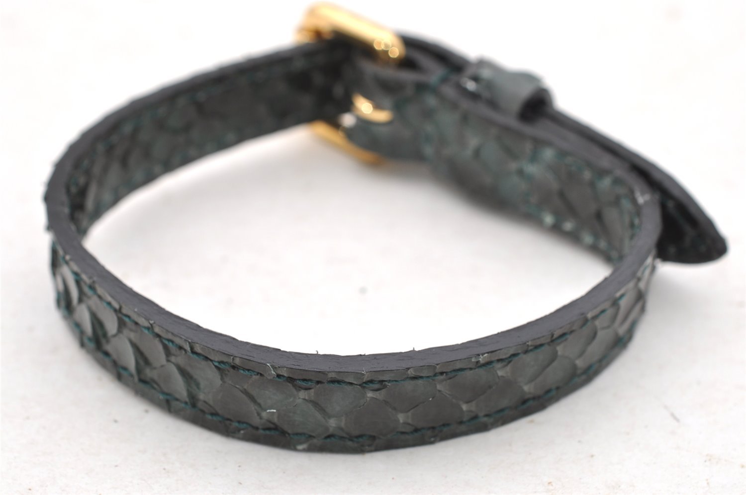 Authentic Louis Vuitton Bracelet Leather Gold Tone Green LV 3911I