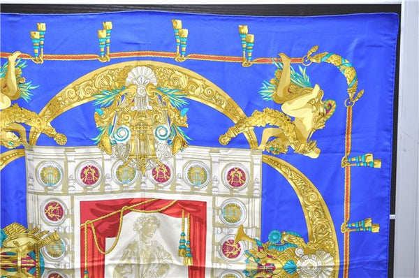 Authentic HERMES Carre 90 Scarf "HOMMAGE A CHARLES GARNIER" Silk Blue 3912D