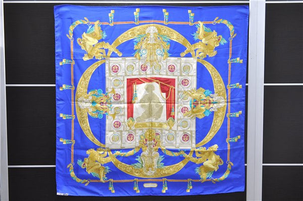 Authentic HERMES Carre 90 Scarf "HOMMAGE A CHARLES GARNIER" Silk Blue 3912D