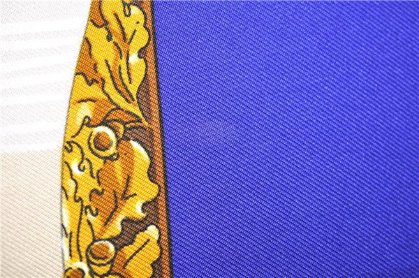 Authentic HERMES Carre 90 Scarf "Souvenirs de Paris" Silk Blue Box 3915D