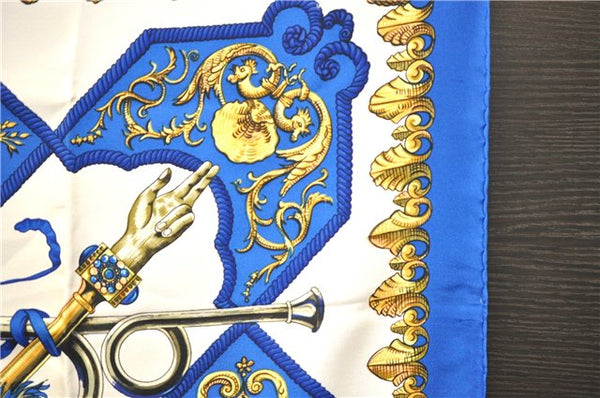 Authentic HERMES Carre 90 Scarf "LVDOVICVS MAGNVS" Silk Blue 3917D