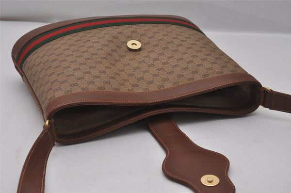 Auth GUCCI Web Sherry Line Micro GG Shoulder Bag PVC Leather Brown Junk 3917I