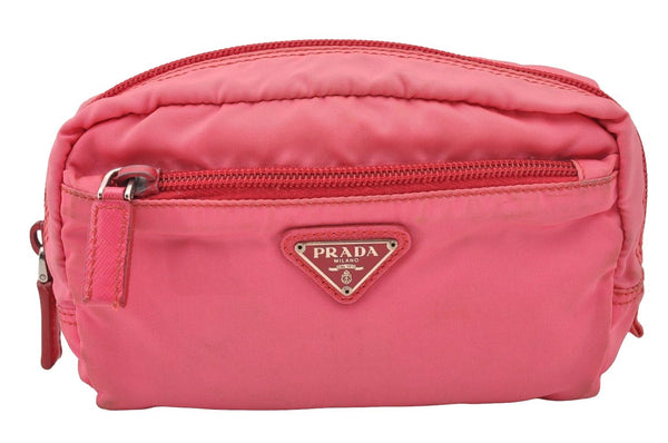 Authentic PRADA Vintage Nylon Tessuto Saffiano Leather Pouch Purse Pink 3918I