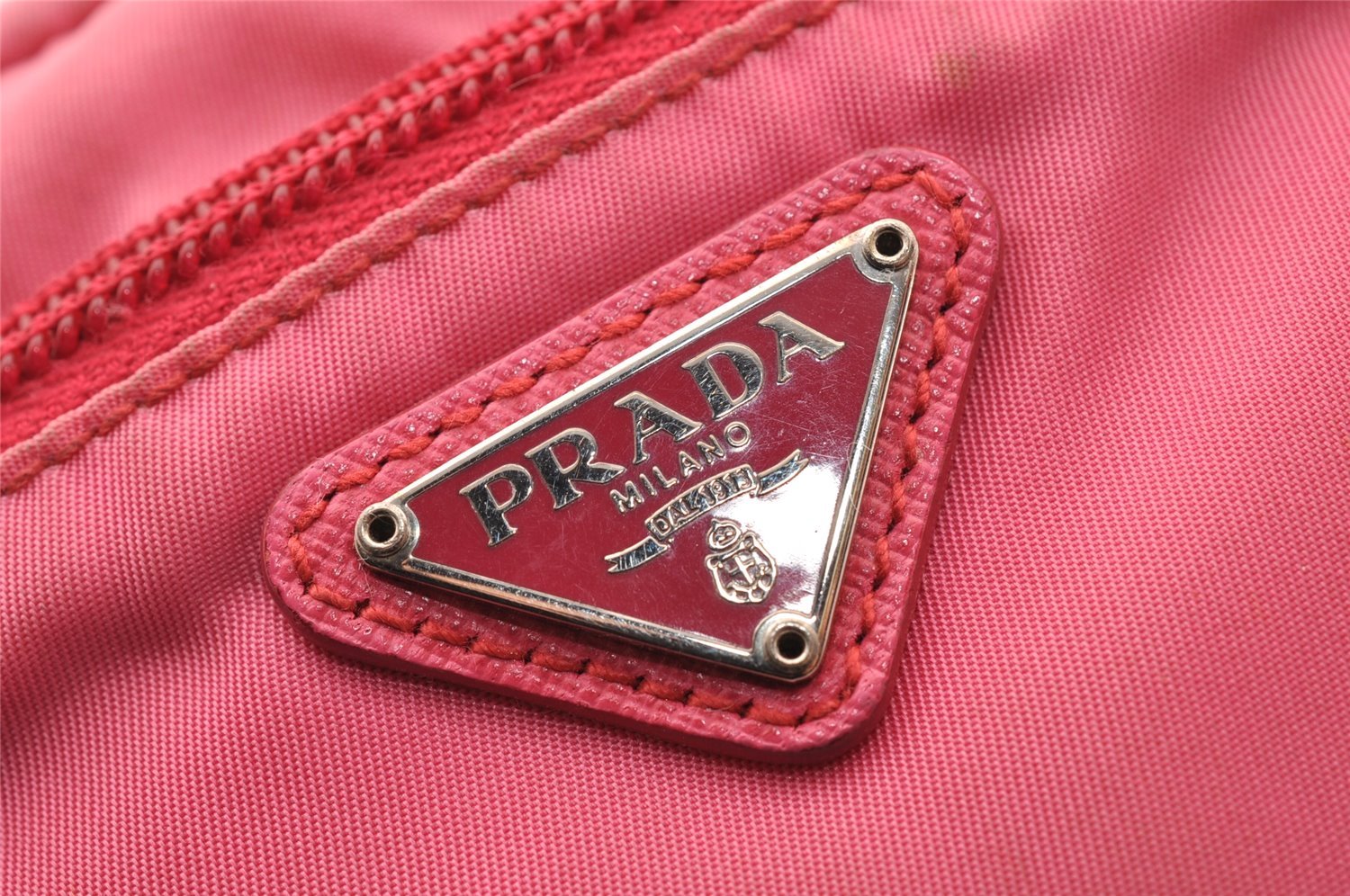 Authentic PRADA Vintage Nylon Tessuto Saffiano Leather Pouch Purse Pink 3918I