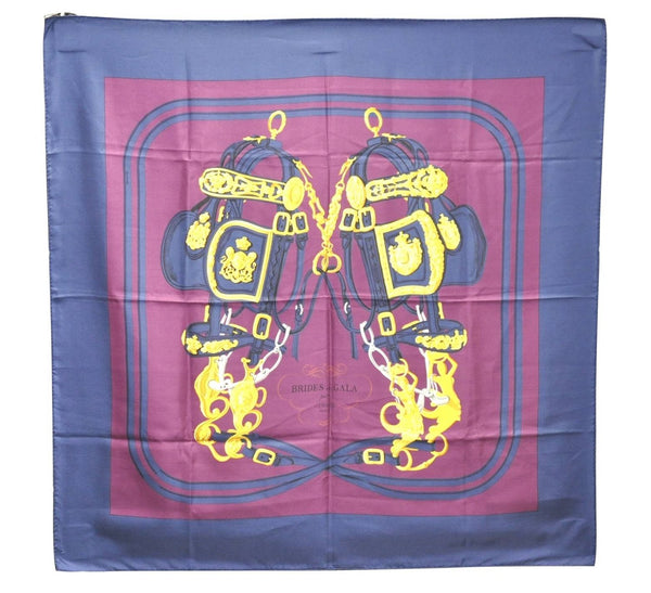 Authentic HERMES Carre 90 Scarf "BRIDES de GALA par" Silk Navy Purple 3919D