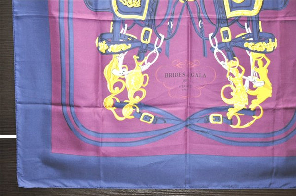 Authentic HERMES Carre 90 Scarf "BRIDES de GALA par" Silk Navy Purple 3919D