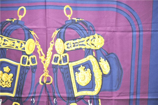 Authentic HERMES Carre 90 Scarf "BRIDES de GALA par" Silk Navy Purple 3919D