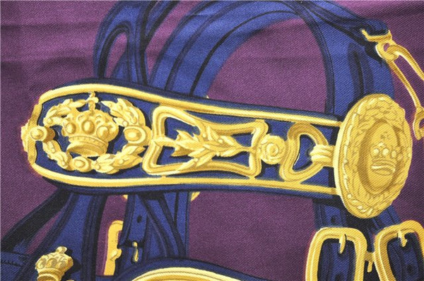 Authentic HERMES Carre 90 Scarf "BRIDES de GALA par" Silk Navy Purple 3919D