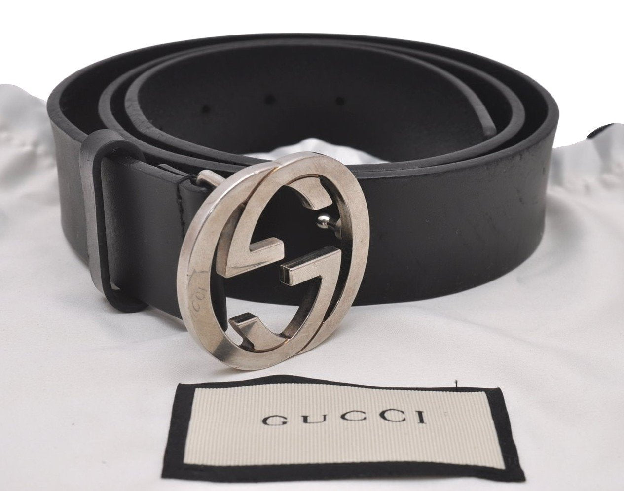 Authentic GUCCI Interlocking G Belt Leather Size 95cm 37.4