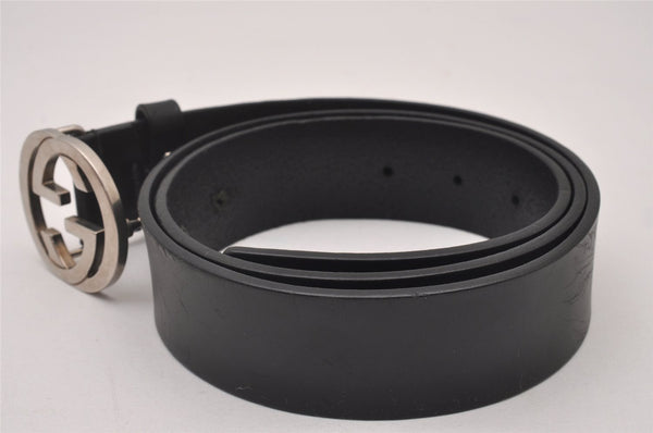 Authentic GUCCI Interlocking G Belt Leather Size 95cm 37.4" 368186 Black 3919I