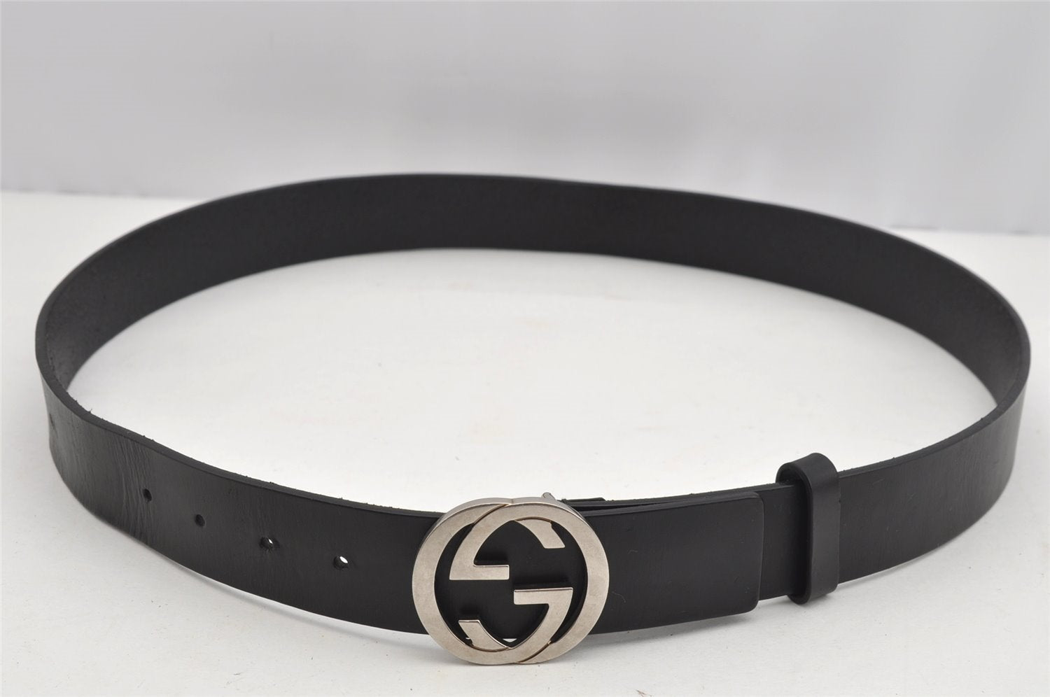 Authentic GUCCI Interlocking G Belt Leather Size 95cm 37.4