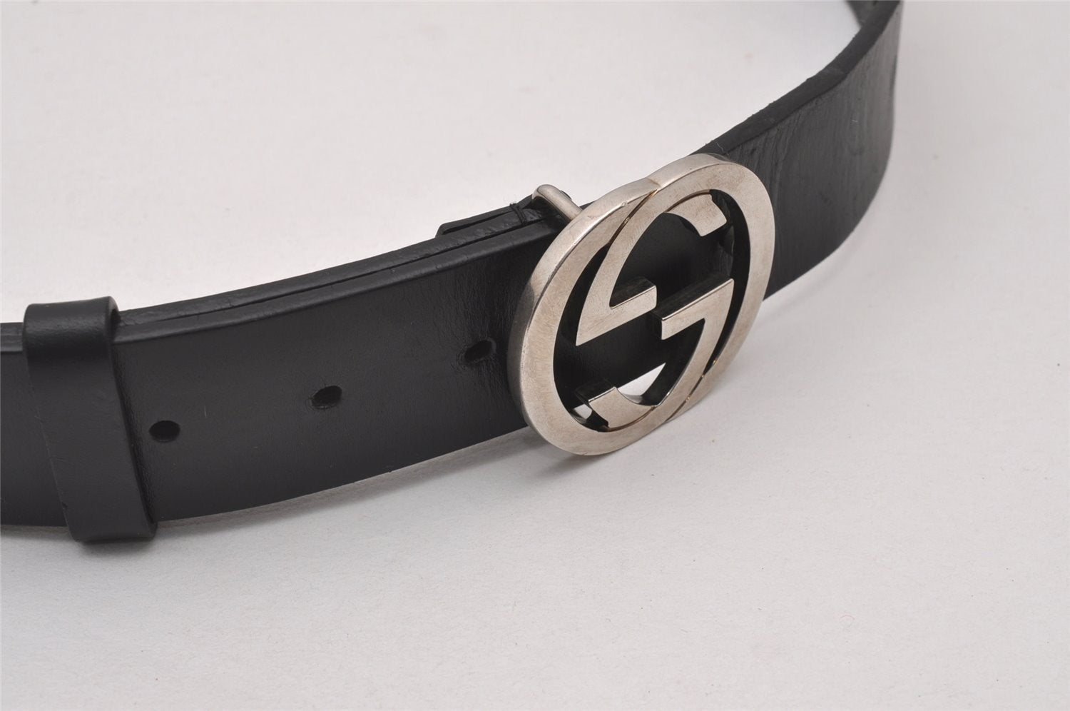 Authentic GUCCI Interlocking G Belt Leather Size 95cm 37.4