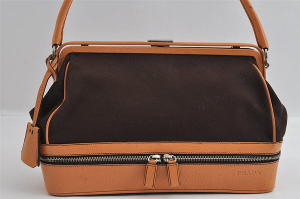 Authentic PRADA Vintage Canvas Leather Shoulder Hand Bag Brown 3921I