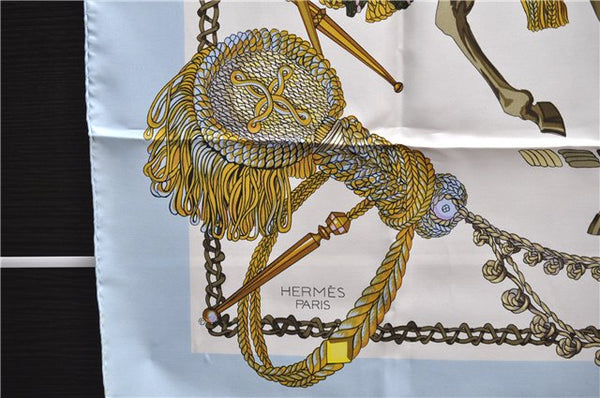 Authentic HERMES Carre 90 Scarf Horse Statue Motif Silk Light Blue 3924D