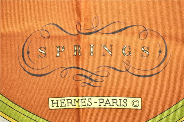 Authentic HERMES Carre 90 Scarf "SPRINGS" Silk Brown 3925D