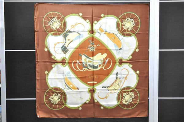 Authentic HERMES Carre 90 Scarf "SPRINGS" Silk Brown 3925D