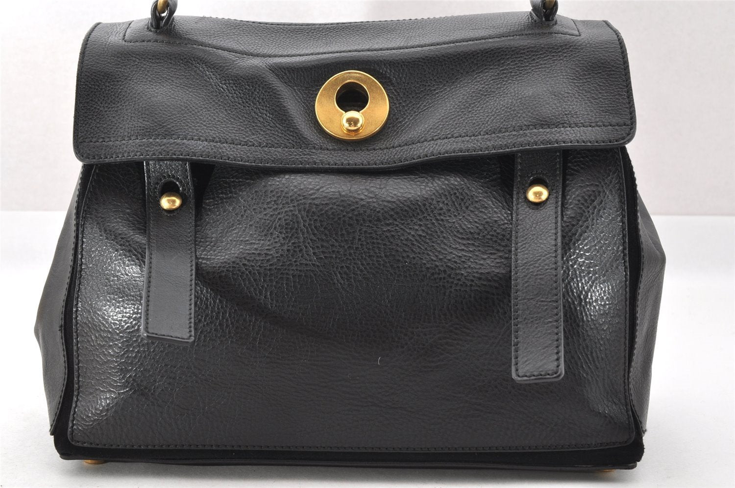 Authentic YVES SAINT LAURENT Muse Two Hand Bag Leather 197149 Black 3925I