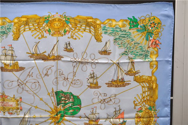 Authentic HERMES Carre 90 Scarf "VOILES DE LUMIERE" Silk Light Blue 3927D