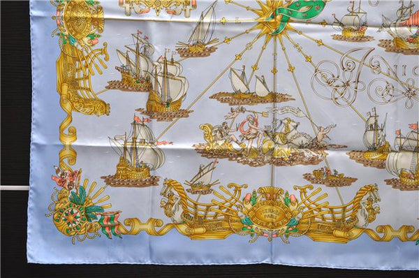 Authentic HERMES Carre 90 Scarf "VOILES DE LUMIERE" Silk Light Blue 3927D