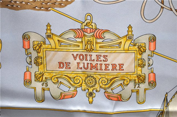 Authentic HERMES Carre 90 Scarf "VOILES DE LUMIERE" Silk Light Blue 3927D