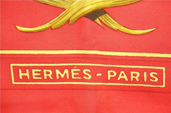 Authentic HERMES Carre 90 Scarf Crown Motif Silk Red 3931D