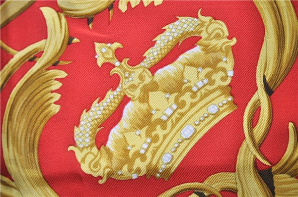 Authentic HERMES Carre 90 Scarf Crown Motif Silk Red 3931D