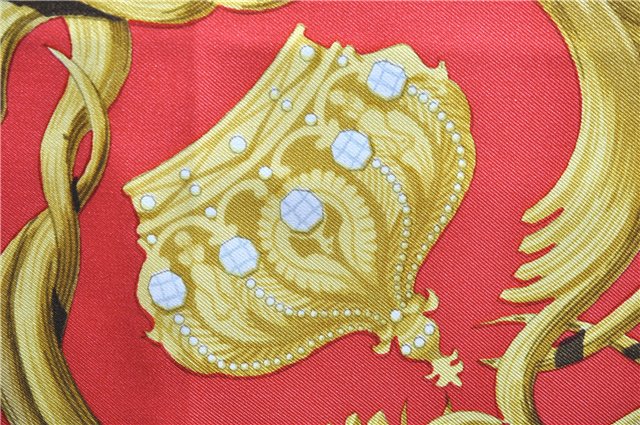 Authentic HERMES Carre 90 Scarf Crown Motif Silk Red 3931D